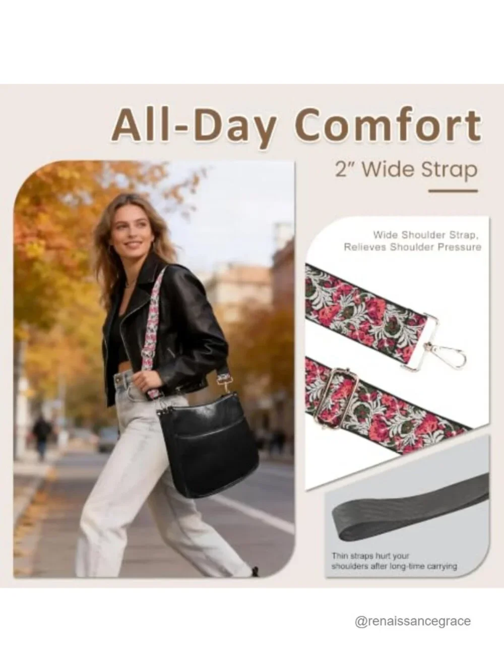 Women's Hobo Crossbody Bag with Wide Guitar Strap, Multi-Pocket, Faux Leather